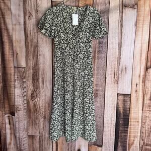 Levi's Dress Daisy Floral Small Midi Summer Spring Full Buttons Black and White